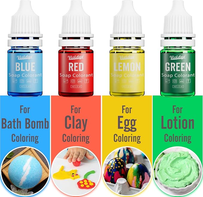 Soap Dye - 24 Color Food Grade Skin Safe Coloring for Bath Bomb and DIY Making Supplies - Liquid Concentrated Colorant Kit for Handmade Soaps and Crafts