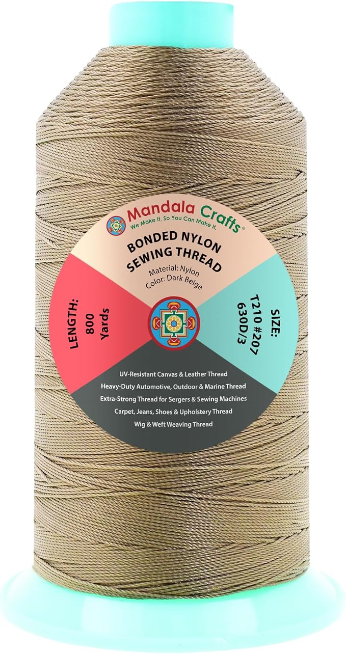 Mandala Crafts Size 207 630D T210 Dark Beige Bonded Nylon Thread, 800 YDs