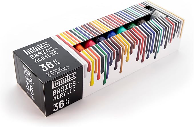 Liquitex BASICS Acrylic Paint Set, 36 x 22ml (0.74-oz) Tube Paint Set | Medium Viscosity, Satin Finish, Lightfast, Fine Art Pigments, Range of Opacities, Easy Blending