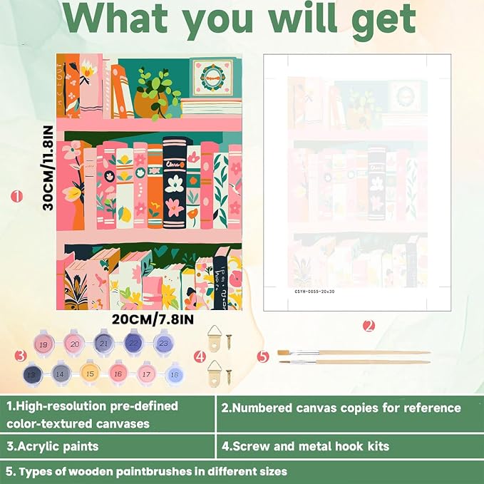 ICYANART Paint by Numbers for Adults Framed, Book Number Painting 8x12In