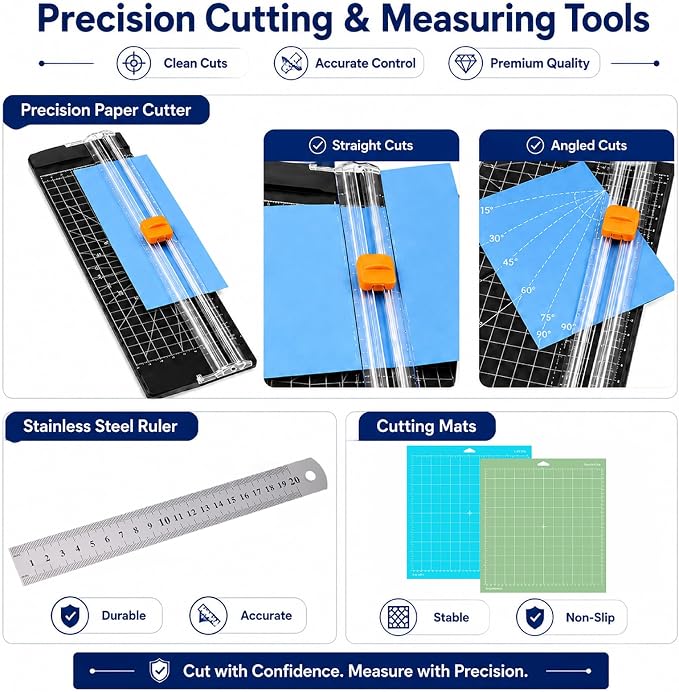 Cutting Machine Starter Kit - 40pcs Crafting Tool Set with A4 LED Light Pad, Precision Paper Cutter, Dual-Grip Mats, Weeding Tools & Brayer Roller - Compatible with Most Standard Cutting Machines