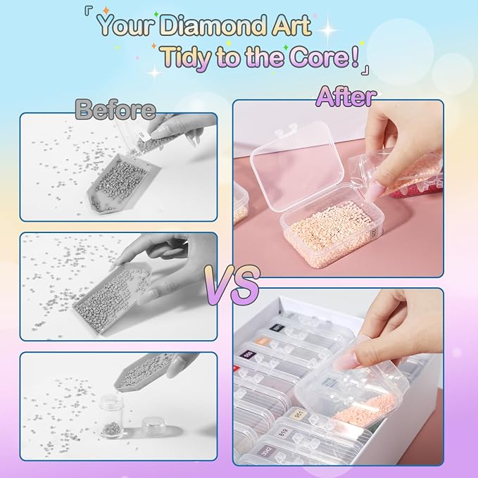Diamond Art Storage Containers Trays, 45 Pcs | GRS-Certified Eco-Friendly Materials, 2-in-1 Diamond Painting Trays with Lids, Shake to Sort, Spill-Proof, Labels Included