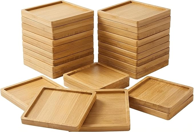 Bamboo Coasters for Crafts, 20 Pcs 3.54" Square Mosaic Blanks | Bulk-ready bases for mosaic tile art, DIY resin projects, classroom crafts, workshops and handmade coasters