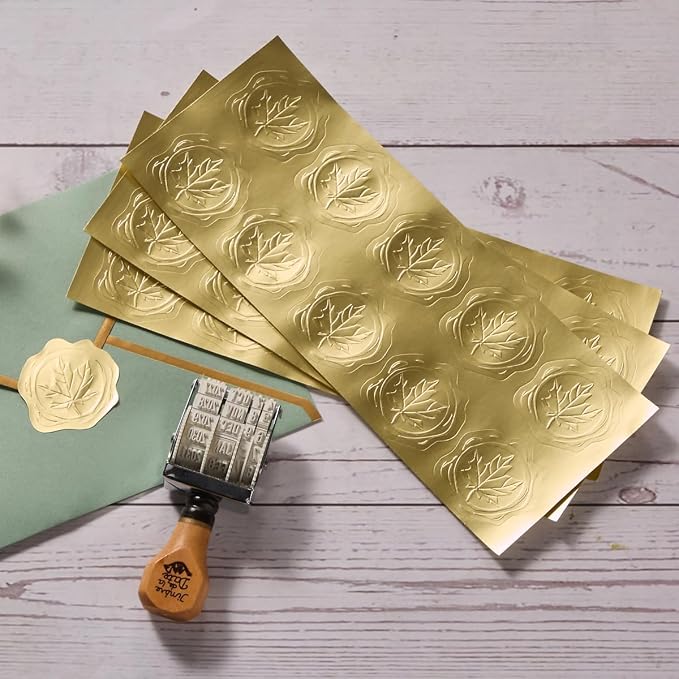 300 Pieces Embossed Gold Foil Stickers, Gold Maple Leaves
