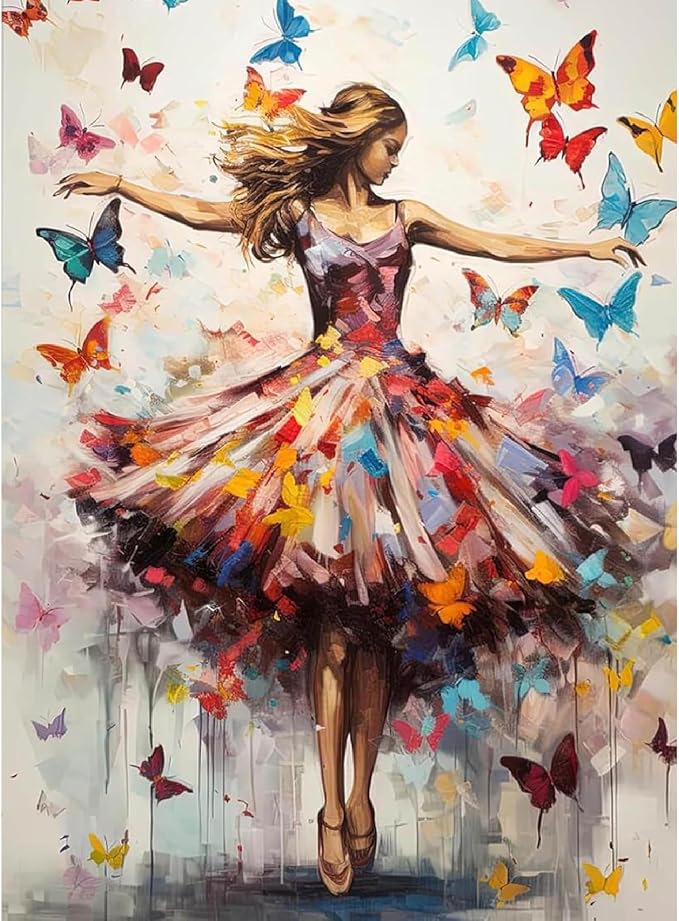 Dancing Girl Paint by Numbers Kit for Adults Framed Canvas, Frameworkless