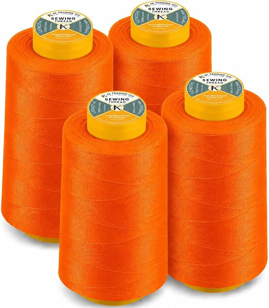 AK TRADING CO. 4-Pack NEON Orange All Purpose Sewing Thread Cones (6000 Yards Each) of High Tensile Polyester Thread Spools for Sewing, Quilting, Serger Machines, Overlock, Merrow & Hand Embroidery