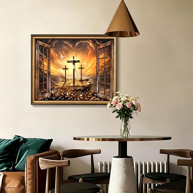 Diamond Art Kits for Adult,Three Christ Cross Diamond Painting11.8X15.8inch | Full Round Drill Diamond Painting for Beginners,5D DIY Paint by Diamonds Dot Gem Art Painting Kits,for Home Wall Decor