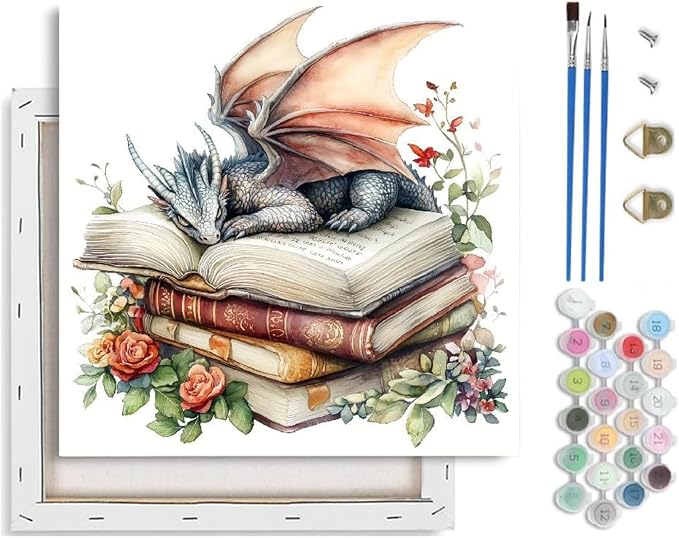 Paint by Numbers Kit for Adults-Dragon,Book DIY Paint by Number 10x10 Inch | Paint by Number for Beginner,Adult Paint by Number,HD Color Canvas,DIY Tool Kits,Stress Relief Craft,Great Gift,With Frame