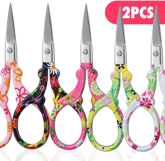 2PCS Sewing Embroidery Scissors, 3.6 Inches Sharp Stainless Steel Crochet Scissor Craft Scissors for Cross Stitch Supplies, Crochet Accessories, Paper Cutting,Threading & Needlework DIY(Black+Green)