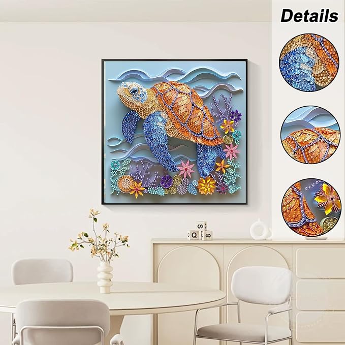 AIBOERL Diamond Art Kits for Adults，Turtle Special Shaped Diamond Painting | Special Shape Turtle Diamond Painting for Beginners DIY Rhinestone 5D Diamond dots(Gemstone Craft)Wall Art Gift 12x12IN