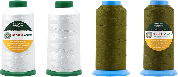 Mandala Crafts SZ 69 210D T70 White Olive Green Bonded Nylon Thread 6000YDs
