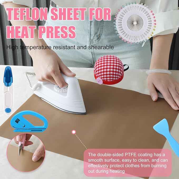 XEUZK Sublimation Shirts Tool Kits With 8 T Shirt rulers, 3Pack Teflon Sheet for Heat Press 12*16in, Heat Resistant Gloves With Silicone Bumps, 2 Rolls Heat Resistant Tape & Sublimation pencil (Blue)