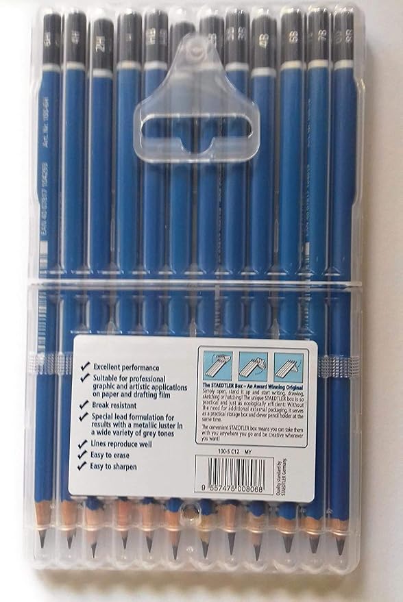 Staedtler Mars Lumograph Pencil Set – 12 Premium Graphite Drawing Pencils (6H-8B) with Sharpener & Dust-Free Eraser – Professional Sketching & Shading Kit for Artists, Designers & Students