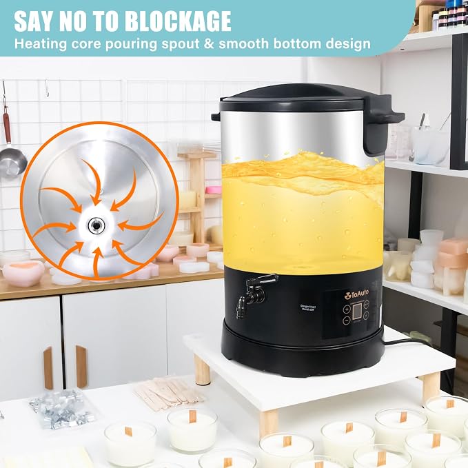 TOAUTO 30Lbs Digital Commercial Wax Melter for Candle Making Large Electric Wax Melting Pot for Candle Making Business with Temperature Control & Quick Pour Spout AC120V / 1100W