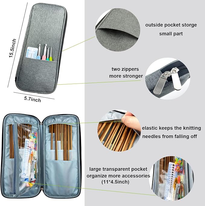 Mdoker Bamboo Knitting Needle Set with Case 36pcs Straight Single Pointed Kniting Needles 13.5inch Length Sweater Needles for DIY Knitting Projects(2mm-10mm) Knitting Set with Accessories