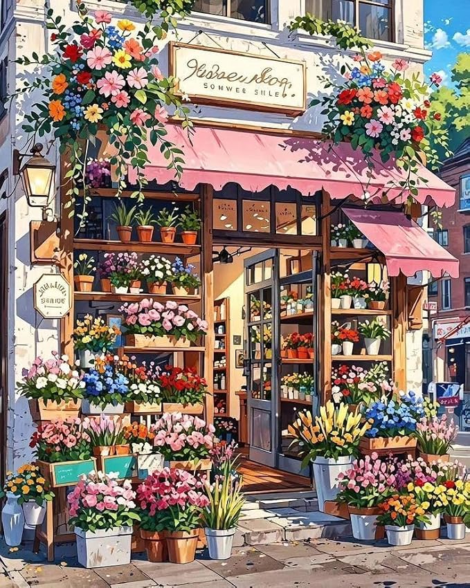 Paint by Numbers Kit for Adults, Flower Shop Number Painting, 16 x 20 Inch | DIY Adult Paint by Number Kit on Canvas for Beginners, without Frame, Floral Boutique Wall Decor, Stress Relief Craft Gift