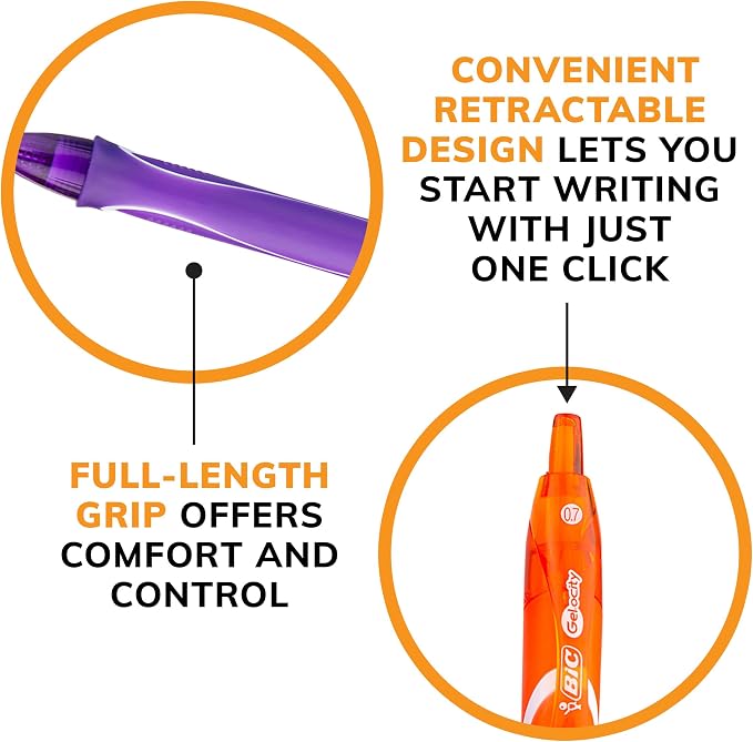 BIC Gelocity Quick Dry Assorted Colors Gel Pens, 12-Count Pack, 0.7 mm