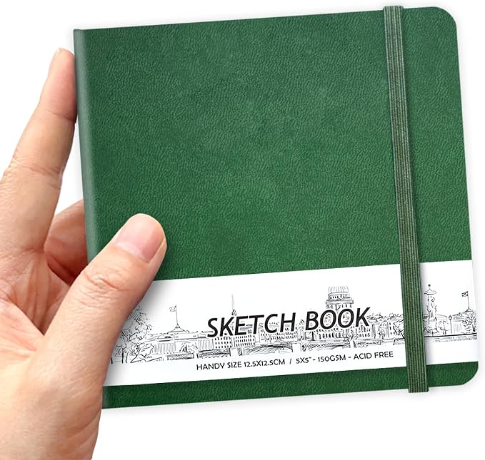 5" x 5" Hardcover Sketch Book,58 Sheets Small Mixed Media Pocket Sketch Pad