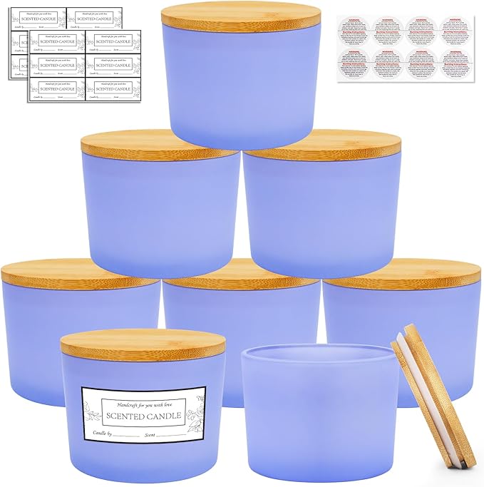 CONNOO 8 Pack 12 OZ Purple Glass Wide Mouth Candle Jars