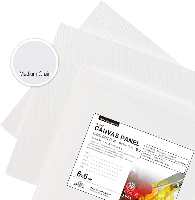 PHOENIX Small Painting Canvas Panels 6x6 Inch, 12 Value Pack - 8 Oz Triple Primed 100% Cotton Acid Free Square Canvas Boards for Painting, White Blank Flat Canvas Boards for Acrylic, Oil Paints