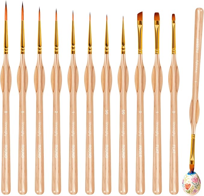 Hnncugty Miniature Paint Brushes 12pcs, Paint Brushes for Acrylic Painting | Art Supplies for Oil, Watercolor Detailing Models Rock Body Face Nail Drawing Artist Gifts, Triangular Handles Blue