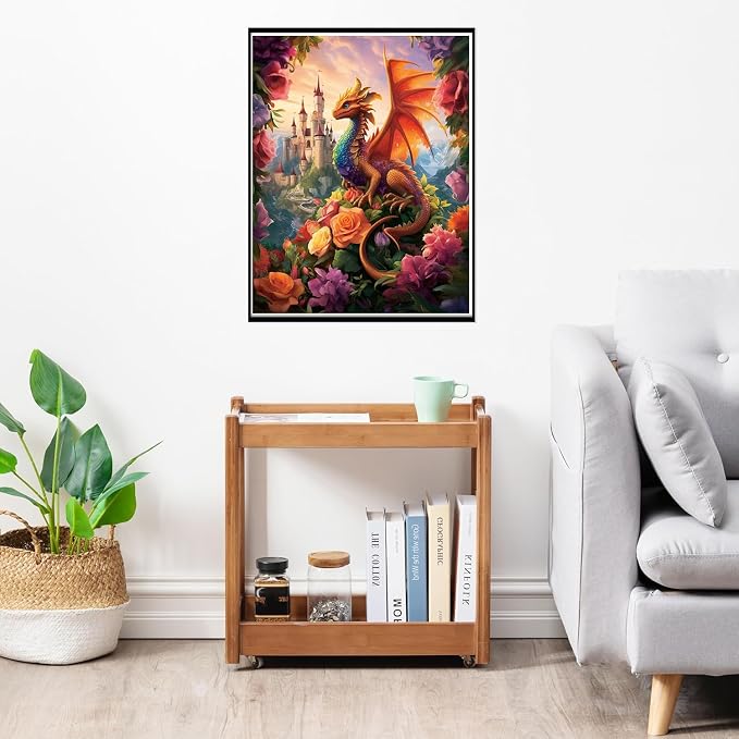 EIBEILI Dragon Diamond Art Kits for Adults,Magic Castle Diamond Painting Kits for Adults Beginner,5D DIY Full Round Drill Diamond Dots Paintings for Home Wall Decor Gift 12X16inch
