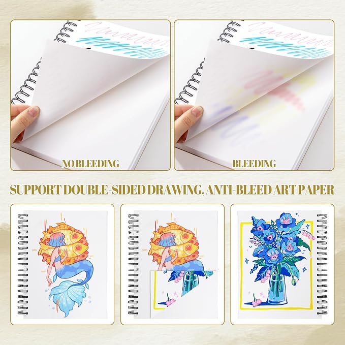 200gsm Hardcover Marker Paper Pad 7.6 × 10 in, 70 Sheets, Spiral Bound