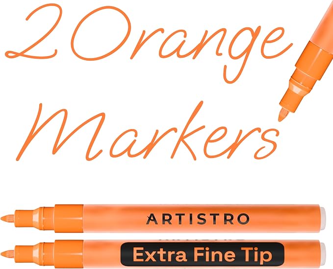 ARTISTRO Orange Acrylic Paint Markers - 0.7mm Extra Fine-Tip - Set of 2