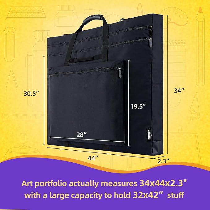 JJRING 32x42 Art Portfolio Tote Bag With Shoulder Strap, Black