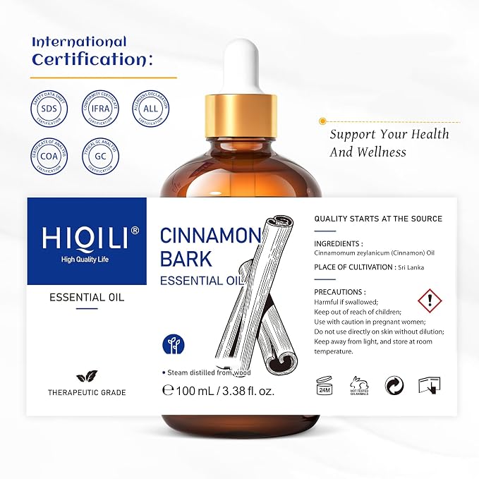 HIQILI Cinnamon Essential Oil for Spray, Skin Care, Diffuser