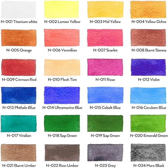 Nicpro Watercolor Paint Set for Adults, 24 Colors Watercolor Tube Set | 12ml/0.4oz Tube with 25 Watercolor Paper Book, 8 Squirrel Paint Brushes, Palettes, Water Color Painting Supplies for Artists