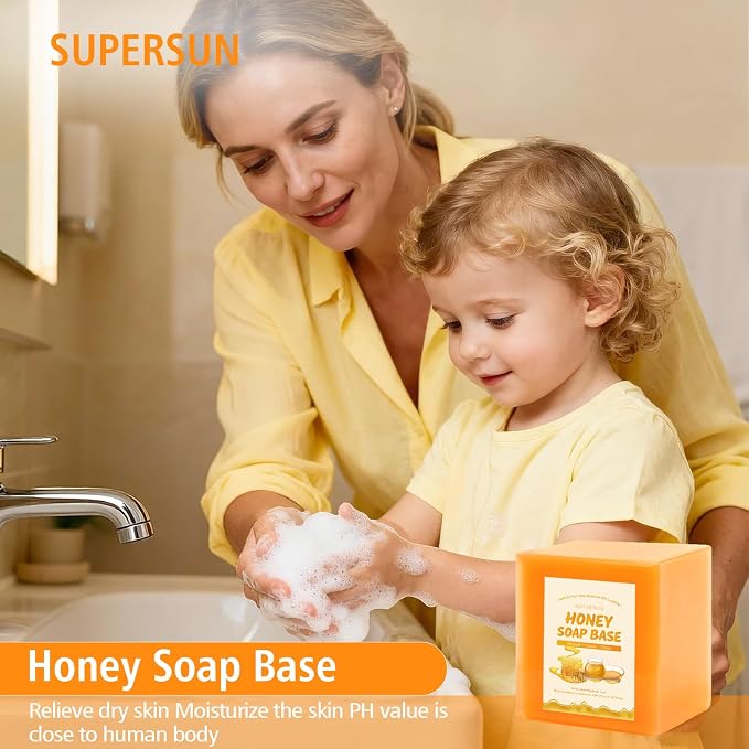 SUPERSUN 2lb Honey Soap Base for Soap Making Supplies,Moisturizing Melt and Pour Sope Base for DIY Handmade,All Natural and Gentle on Skin,Organic Soap Making Kit for Adults,Easy to Cut