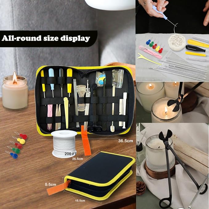 31PCS Wick Kits for Candle Making Wicks Inserting Nursing with Storage Bag Large Hole Needles for Silicone Candle Mold Hook Eye Punch Needle,7in Wicks Trimmer & Dipper,Wick Roll 200 Ft ect