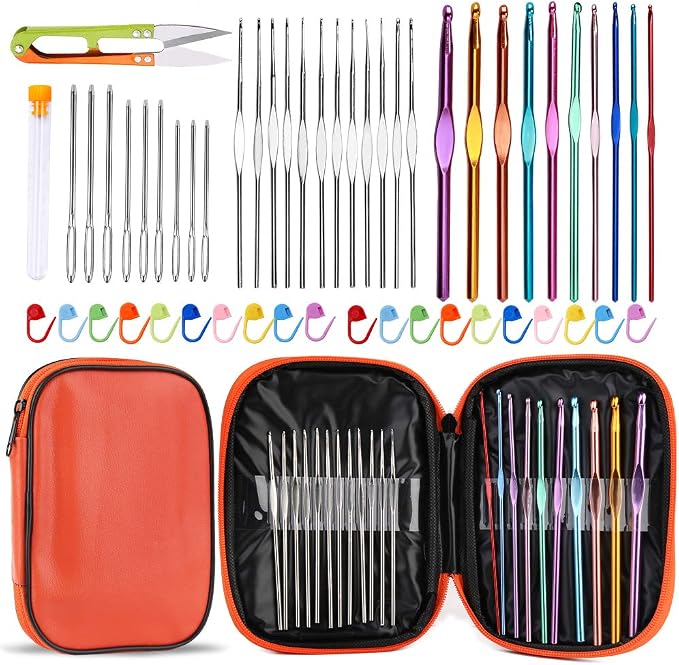 IMZAY 54 Pcs Crochet Hooks Set, 0.6mm-6.5mm Crochet Needles for Yarn | Crochet Kits for Beginners, Ergonomic Crochet Hooks with Knitting Accessories, Crochet Supplies, Knitting Needles for Craft