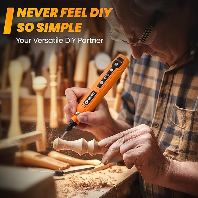 HARDELL Mini Cordless Rotary Tool 4V Orange Black | 71 Accessories USB Charging Multi-Purpose DIY Craft Tool Sanding Polishing Drilling Engraving