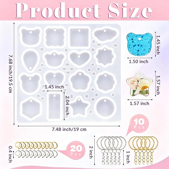 Keychain Silicone Mold, Keychain Resin Mold with Key Ring Accessory, Epoxy Resin Jewelry Molds for DIY Keychains, Necklace, Pendant