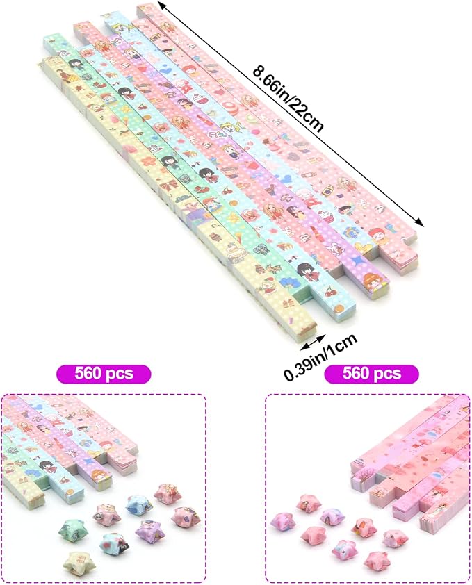 Origami Star Paper Strips, Cute Cartoon Design for DIY Crafts