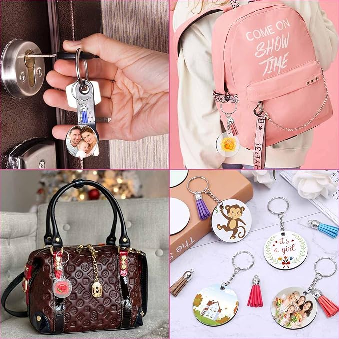 48 Pieces Acrylic Keychain Blanks Set Including Clear Circle Keychains Blank & Key Rings & Tassels & Jump Chain for Vinyl Crafting DIY Crafts Projects Ornament Transparent Round Keychains Bulk Kit