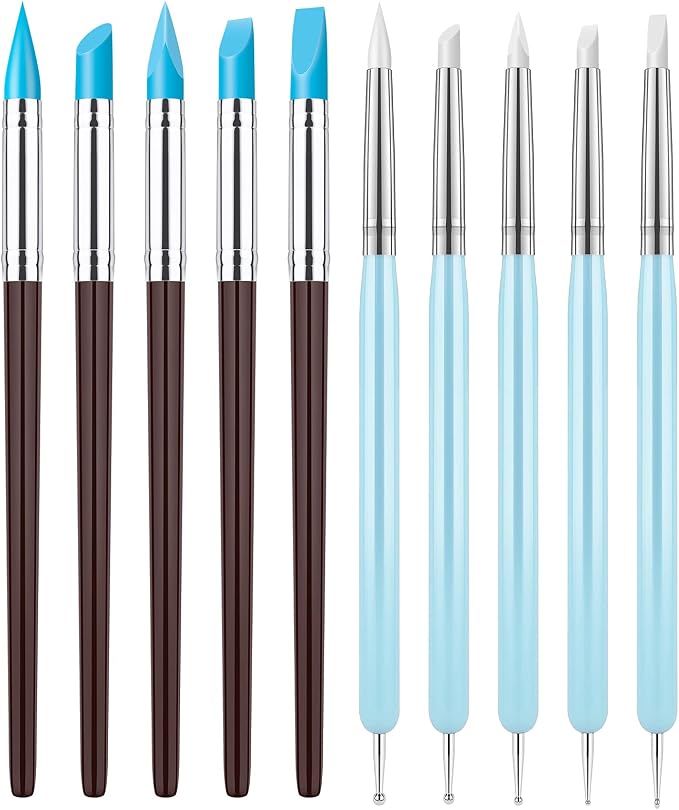 Clatoon 10Pcs Silicone Clay Sculpting Tool, Modeling Dotting Tool | Pottery Craft use for DIY Handicraft, Silicone Brush, Sculpture Pottery, Nail Art