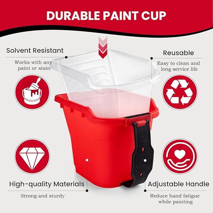 Mister Rui Paint Brushes Paint Cup with Hand Held Paint Bucket Liner & Lid | 2 Inch Paint Brush with Paint Pail Set, Paint Cup with Handle for Smooth Finish, Wall, Furniture, Trim