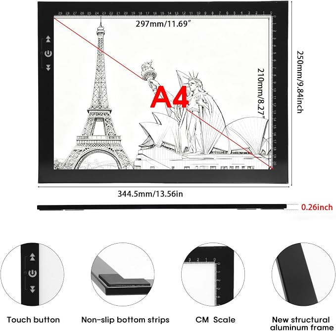 HSK 9”x13”LED Artist tracing Light Box Copy Table, Adjustable High Brightness Light Pad for Tatto Drawing, Sketching, Animation, Diamond Painting Accessories