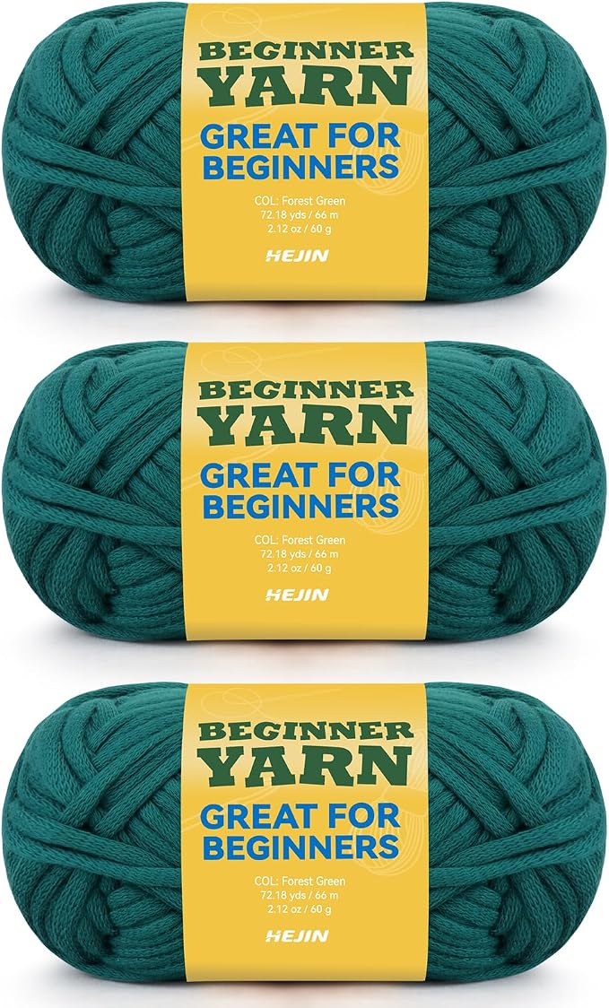3x60g Forest Green Yarn for Crocheting and Knitting;3x66m (72yds) Cotton Yarn for Beginners with Easy-to-See Stitches;Worsted-Weight Medium #4;Cotton-Nylon Blend Yarn for Beginners Crochet Kit Making