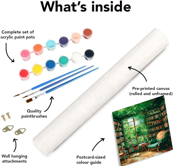 Clendo Paint by Number for Adults Beginners, Study Room Adults Paint by Numbers Kits on Canvas, DIY Oil Painting Acrylic Paints for Home Wall Art Decor(16x20inch)