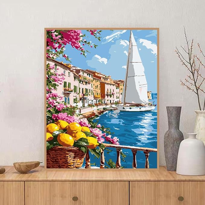 ZRIZQ Paint by Numbers Kit for Adults Beginner,Lemon Landscape,16x20 | Full set with wooden brushes,rolled canvas,rich paints.Calming activity.Beginner friendly.Just open and paint.