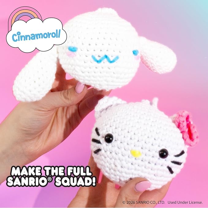 Hello Kitty® and Friends Crochet Kit – Cinnamoroll™ Bag Charm, Sanrio Crochet Kit for Beginners with Yarn, Starter Hooks, Step-by-Step Tutorials, DIY Craft, Great Teen Gifts