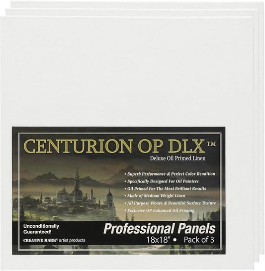 Centurion Deluxe Professional Oil Primed Linen Canvas Panels - 18"x18" - 3 Pack of Linen Canvases for Painting, Artwork and More