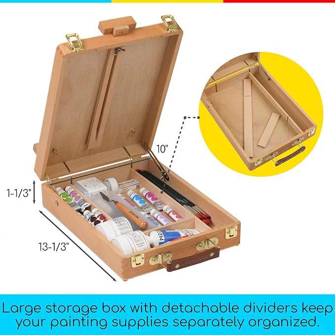 MEEDEN Table Top Easel for Painting: Portable Tabletop Easel with Storage | Wood Easel for Adults - Sketch Box Easel for Students Artist Beginner - Art Desk Easel for Plein Air Natural 15"x10.5"