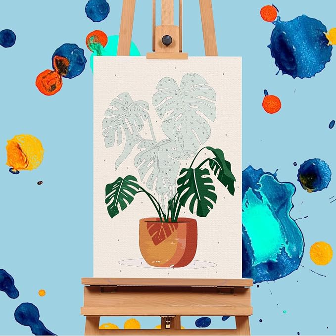 6 Pack Paint by Numbers Kit for Adults, Potted Green Plant, 8x12 Inch | Acrylic Number Painting Set, DIY Canvas Art Craft Kit, Beginner Friendly, Home Wall Decor, Stress Relief Relaxing Hobby Gift
