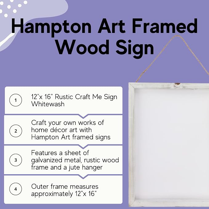 Hampton Art Framed Wood Sign 12"x16" White – Wood Panel Canvas for Crafts, DIY Painting, Wooden Board for Home Décor, Art Projects, Signs & Personalized Designs