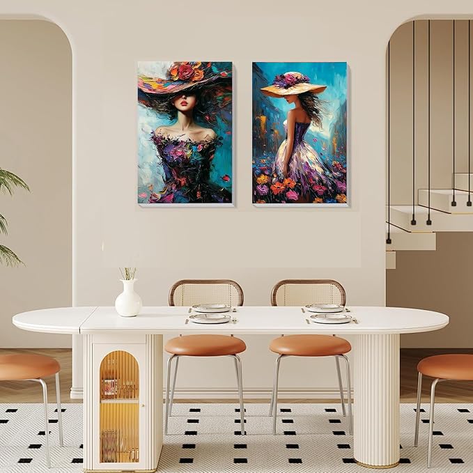 2 Pack Woman Framed Paint by Numbers Kit for Adults Beginner 8x12inch | Colorful Woman With Hat Adult Paint by Number Kits on Canvas with Wooden Easel, Oil Painting Kits for Adults for Home Decor